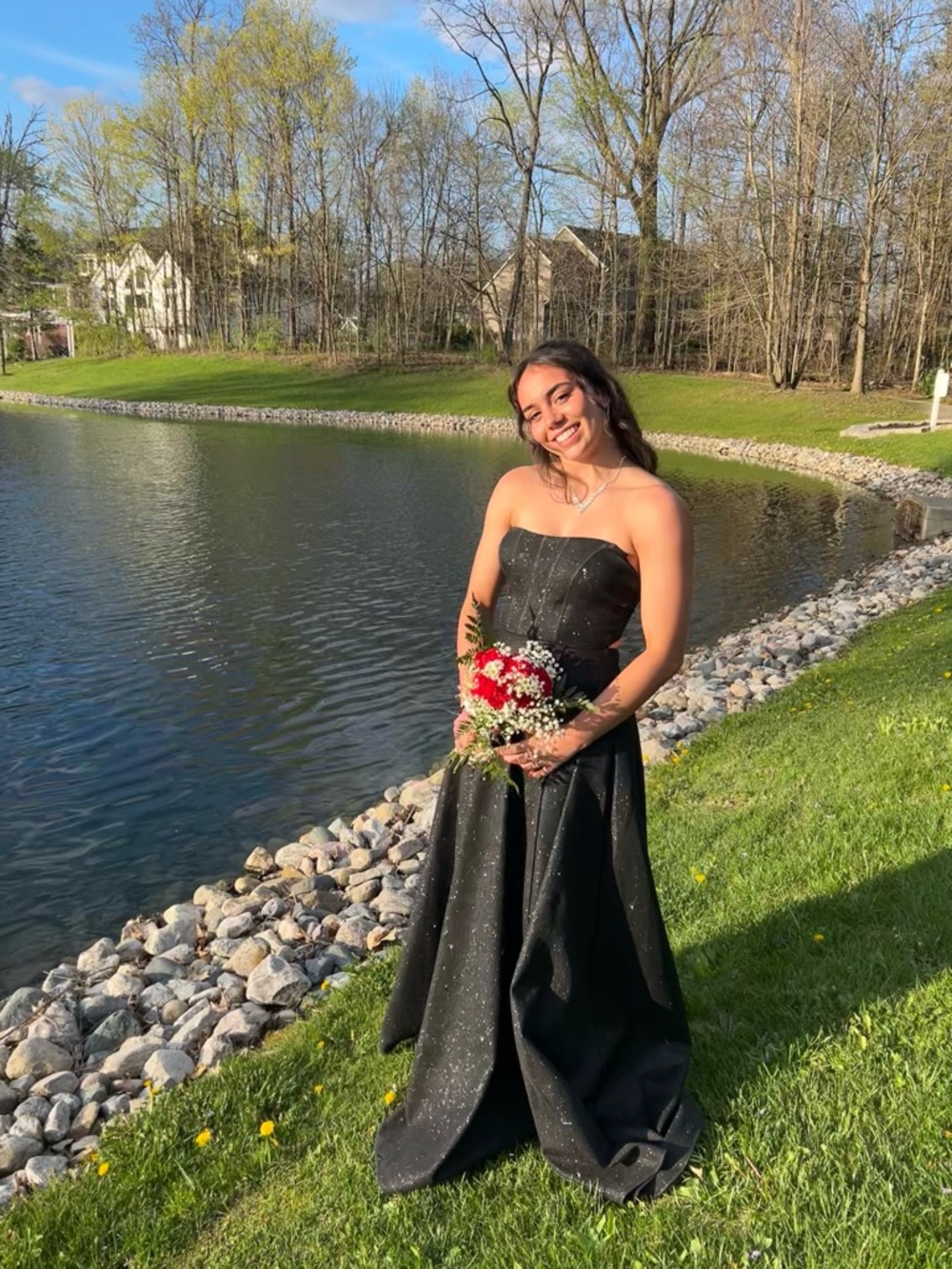 Strapless Black Sparkle Evening Gown